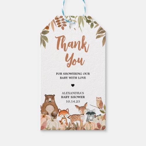 Woodland Pumpkin Animals Baby Shower Favor Tags