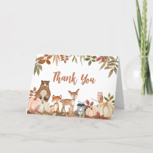 Woodland Pumpkin Animals Baby Shower Letterpress Thank You Card