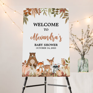 Woodland Pumpkin Animals Baby Shower Welcome Sign