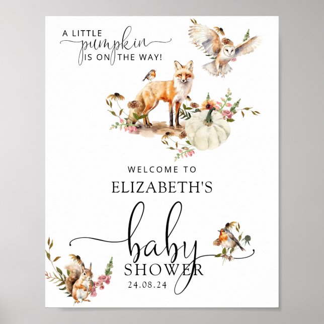 Woodland Pumpkin Fall Baby Shower Welcome Poster (Front)