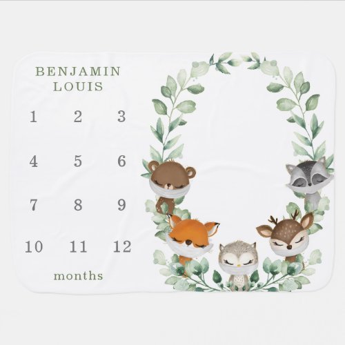 Woodland Quarantine Animals Monthly Milestone Baby Blanket