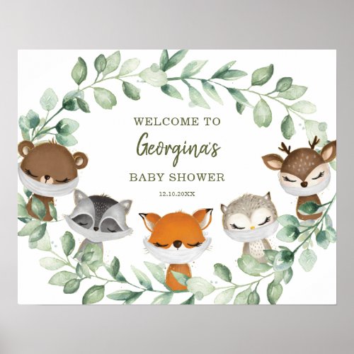 Woodland Quarantine Baby Shower Parade Welcome Poster