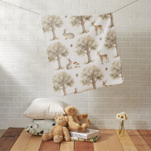 Woodland rabbit and deer pattern baby blanket