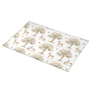 Woodland rabbit and deer pattern cloth placemat
