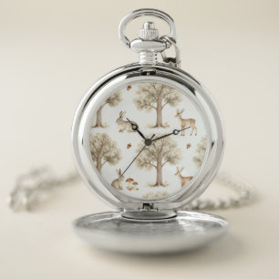 Woodland rabbit and deer pattern pocket watch