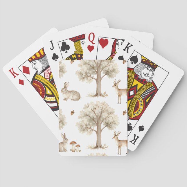 Woodland rabbit and deer pattern poker cards (Back)