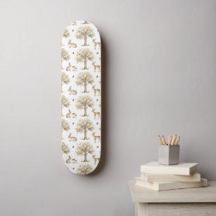 Woodland rabbit and deer pattern skateboard