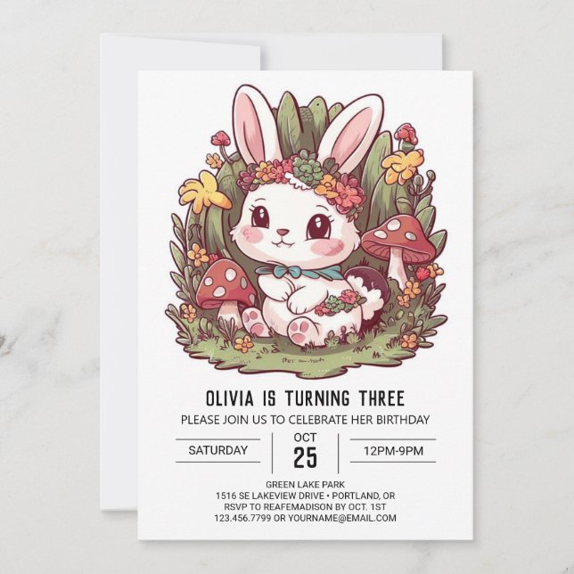 Woodland Rabbit Bunny Digital Birthday Invitation (Front)