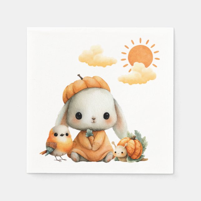 Woodland Rabbit Snail Bird Fall Kids' Birthday  Napkins (Front)