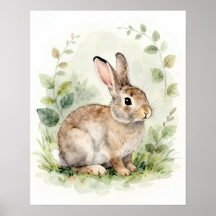 Woodland Rabbit Wall Art Forest Bunny Poster