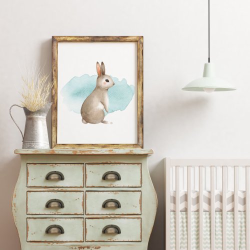 Woodland Rabbit Watercolor Animal Nursery Wall Art