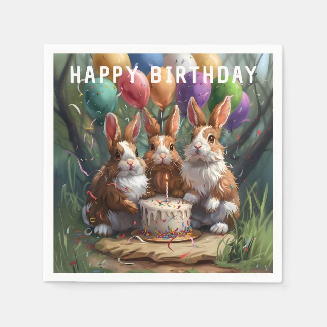 Woodland Rabbits Birthday Party Napkins (Front)