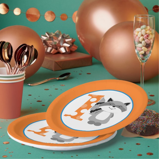 Woodland Raccoon 1st Birthday Boy Party Plate (Multi)