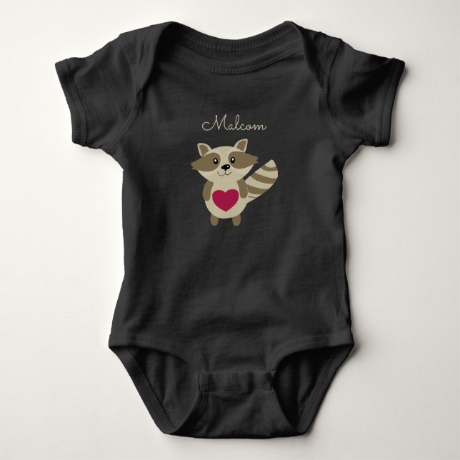 Woodland Raccoon Adorable Personalized Baby Animal Bodysuit (Front)