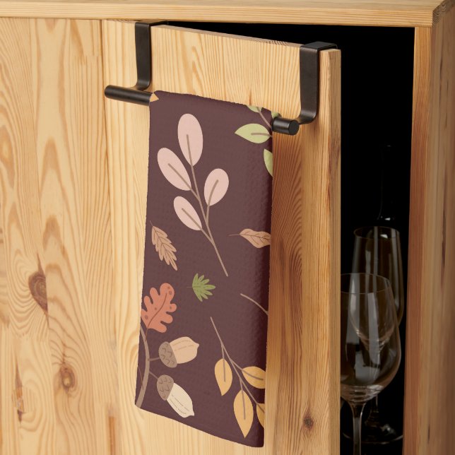 Woodland Raccoon Autumn Theme Neutral Dark Backgro Kitchen Towel (Thirds Fold)