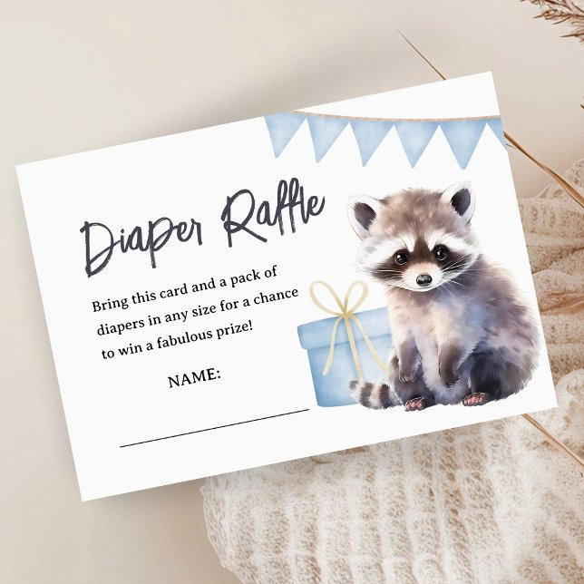 Woodland Raccoon Baby Shower Boy Diaper Raffle Enclosure Card (Creator Uploaded)