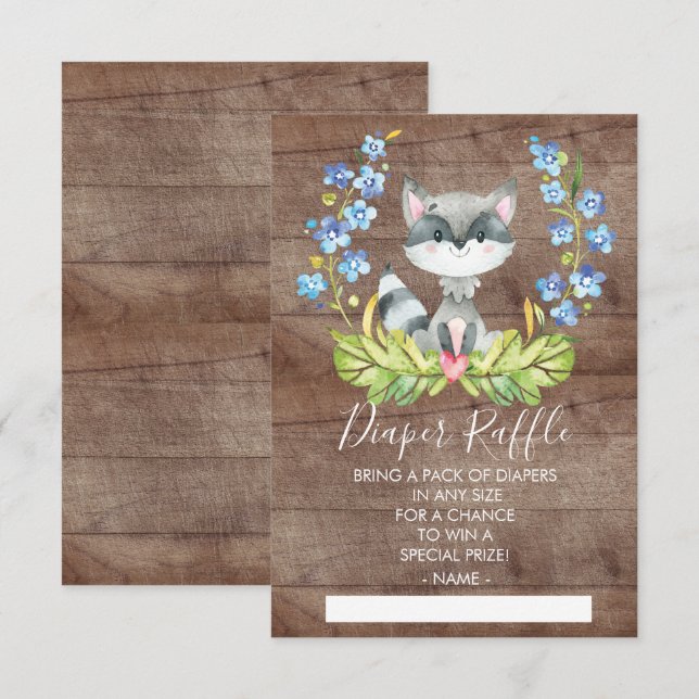 Woodland Raccoon Baby Shower Diaper Raffle Ticket Invitation (Front/Back)