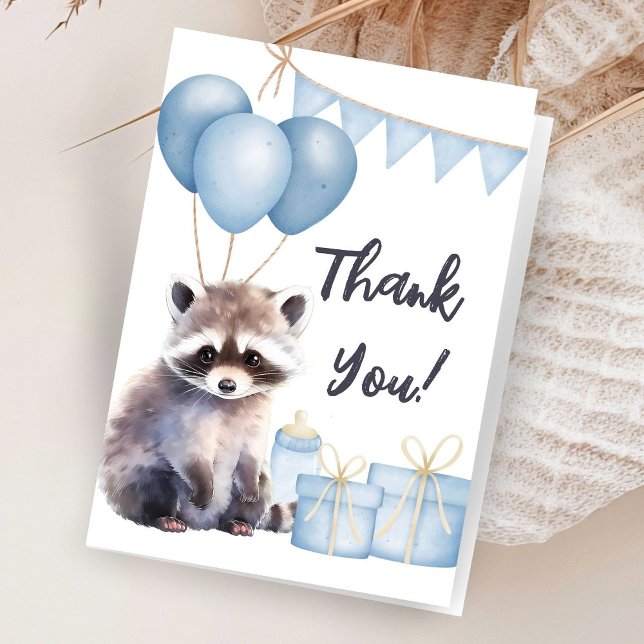 Woodland Raccoon Baby Shower Folded Thank You Card (Creator Uploaded)