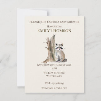 Woodland Raccoon Baby Shower Invitation