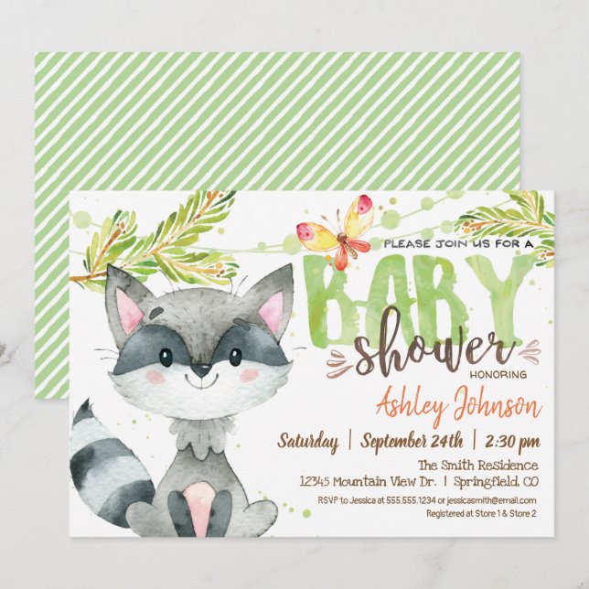 Woodland Raccoon Baby Shower invitation (Front/Back)