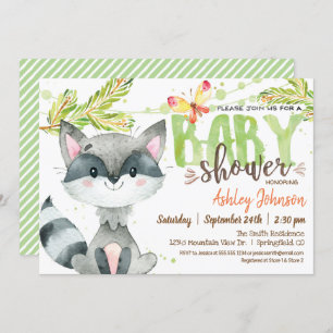 Woodland Raccoon Baby Shower invitation