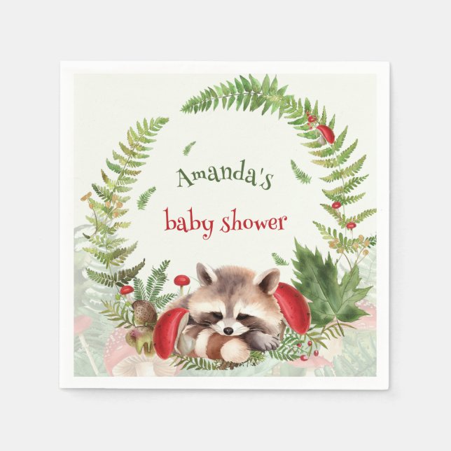 Woodland Raccoon Baby Shower  Napkins (Front)