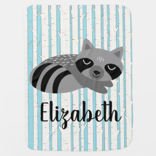 Woodland Raccoon & Birch Trees Baby's Name Swaddle Blanket