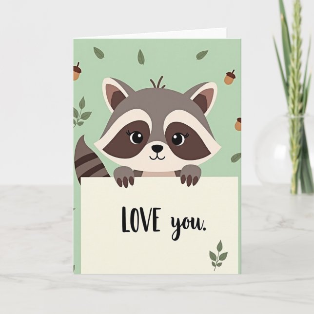 Woodland Raccoon Love You Card (Front)