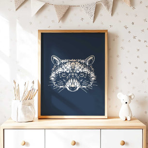Woodland Raccoon Nursery Wall Art Poster Print