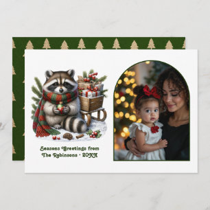 Woodland Raccoon Seasons Greeting Rustic Christmas Holiday Card