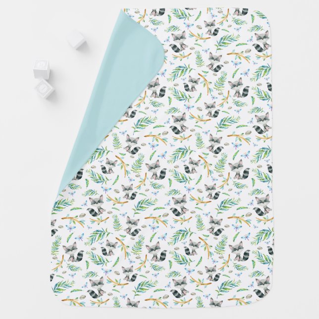 Woodland Raccoon Whimsical Personalized Stroller Blanket (In Situ)