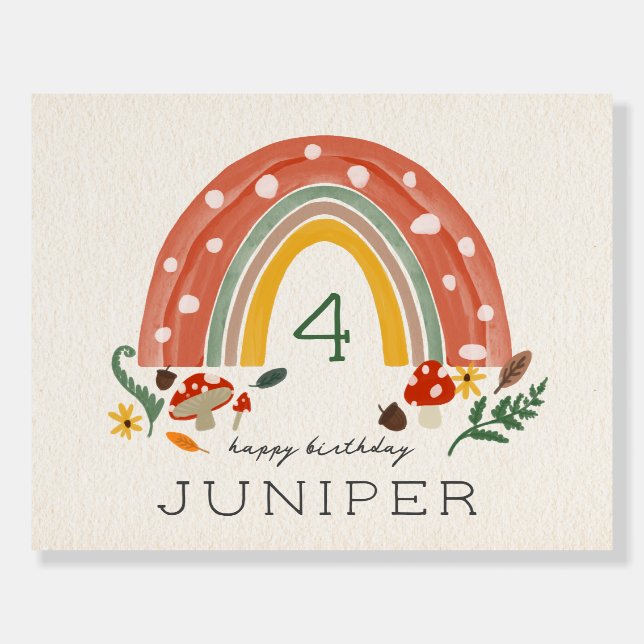 Woodland Rainbow Mushroom Botanical Birthday Party Foam Board (Front)