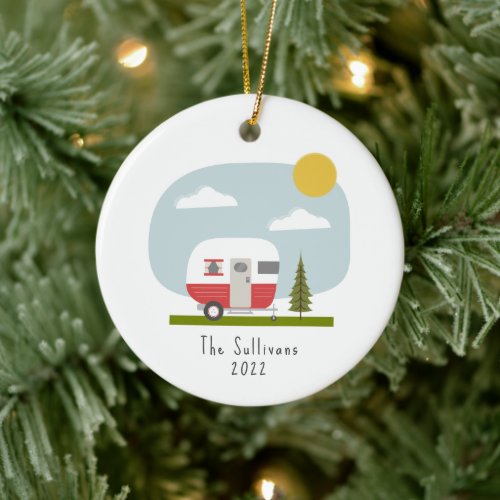 Woodland Red Camper Christmas Ceramic Ornament