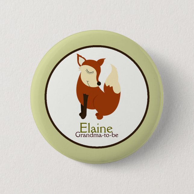 Woodland Red Fox NAME TAG Custom Button (Front)