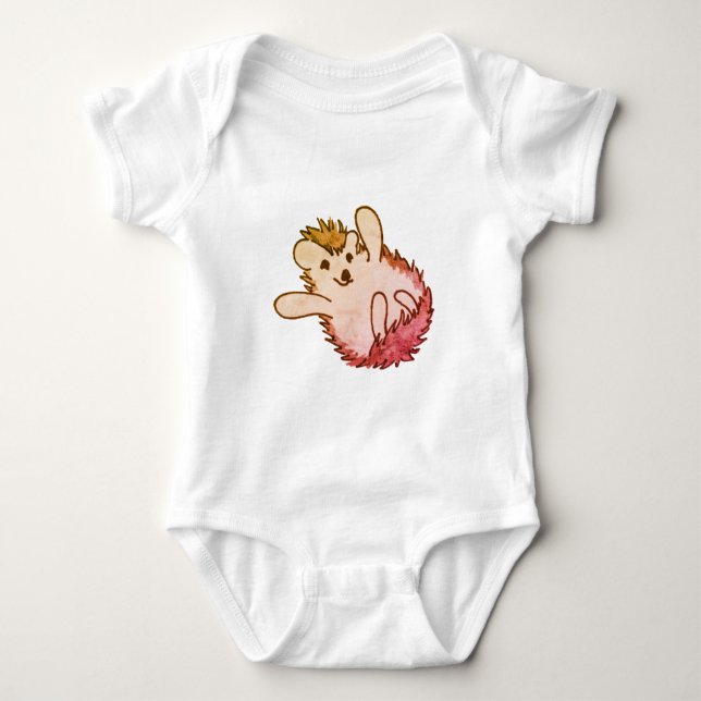 Woodland Red Orange Happy Cute Hedgehog Baby Bodysuit (Front)