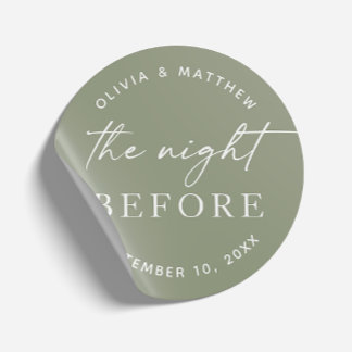 Woodland Rehearsal Dinner. Sage Green Night Before Classic Round Sticker