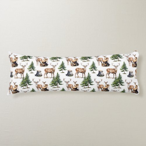 Woodland Reindeer Family Foraging Thru The Forest  Body Pillow