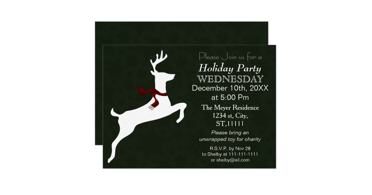 Woodland Reindeer Green Holiday Party Invitation Zazzle Woodland Reindeer Green Holiday Party