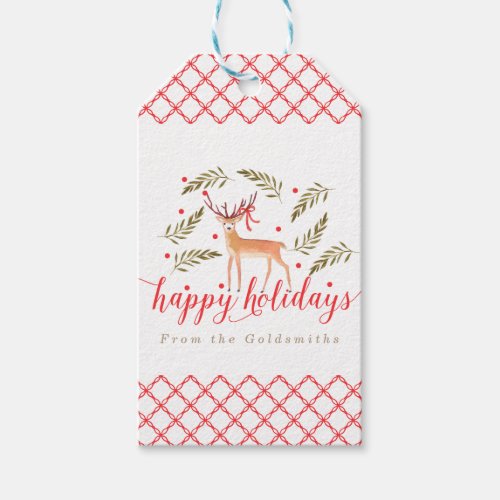 Woodland Reindeer Happy Holidays Personalized Gift Tags
