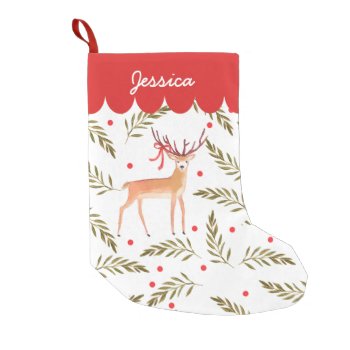 Woodland Reindeer Happy Holidays Personalized Small Christmas Stocking by Jujulili at Zazzle