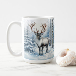 Woodland Reindeer in a Winter Forest Wildlife Coffee Mug