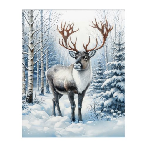 Woodland Reindeer in Winter Forest Wildlife Blank Acrylic Print
