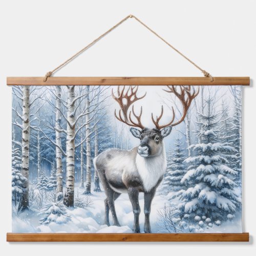 Woodland Reindeer in Winter Forest Wildlife Blank Hanging Tapestry