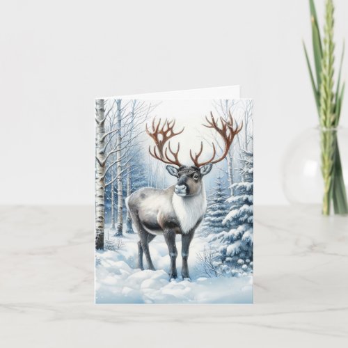 Woodland Reindeer in Winter Forest Wildlife Blank Note Card