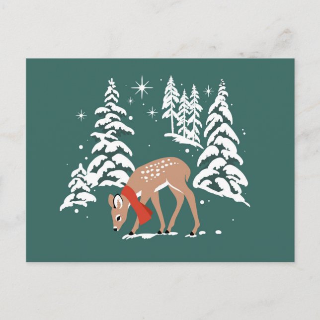 Woodland Reindeer in Winter Holiday Postcard (Front)