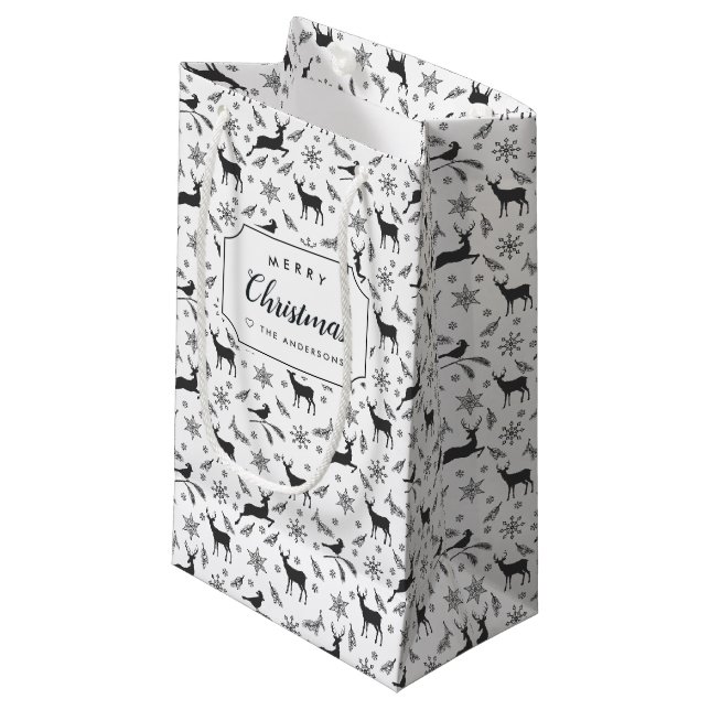 Woodland Reindeer Personalized Holiday Small Gift Bag (Front Angled)