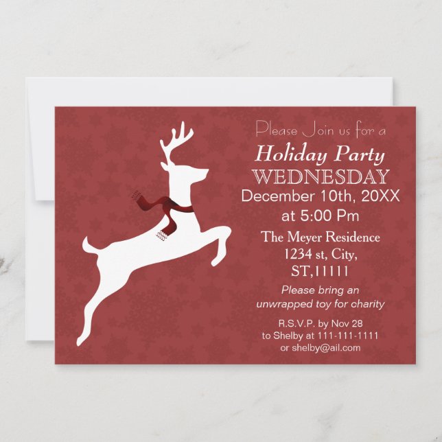 Woodland Reindeer Red Holiday party Invitation (Front)