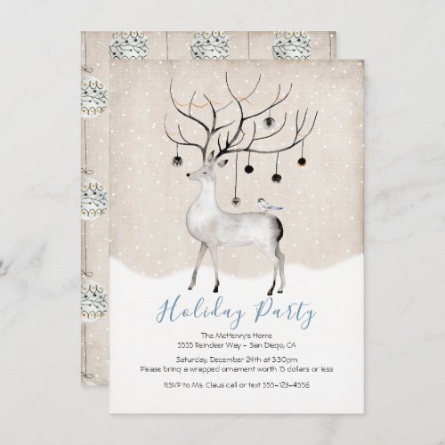 Woodland Reindeer Watercolor Holiday Party Invitation