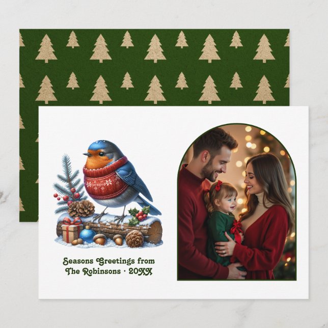Woodland Robin Cozy Forest Christmas Magic Photo Holiday Card (Front/Back)