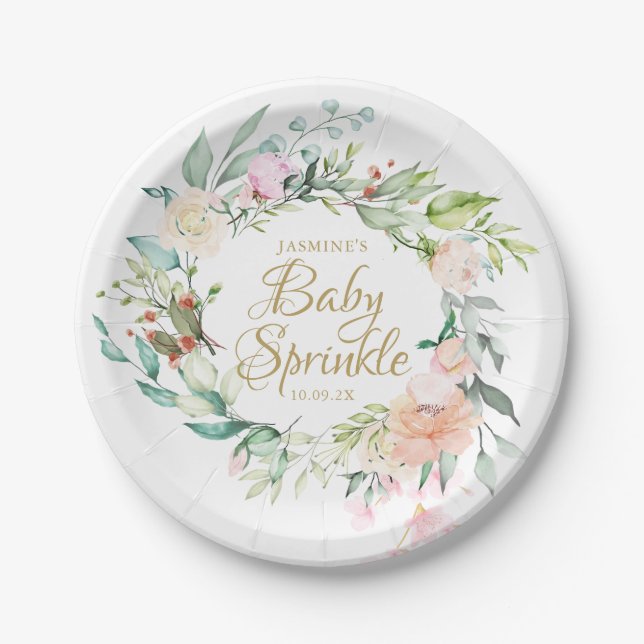 Woodland Rose Couples Baby Sprinkle / Shower Paper Plates (Front)